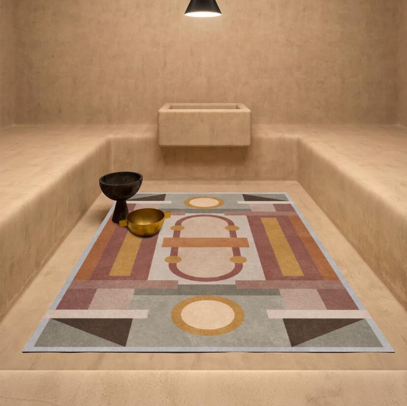 Commercial Fabric Printing Machine - Nordic Geometric Printed Carpet Rugs Coffee